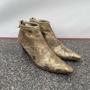 Dries Van Noten Metallic Gold Leather Pointed Ankle Booties